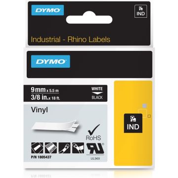 1805437 - Dymo Rhino 3/8In Black Vinyl-9Mm