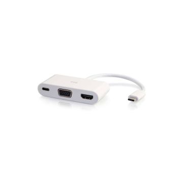 26885 - C2G C2G Usb C To Hdmi And Vga Adapter Converter With Power Delivery - White - Usb To