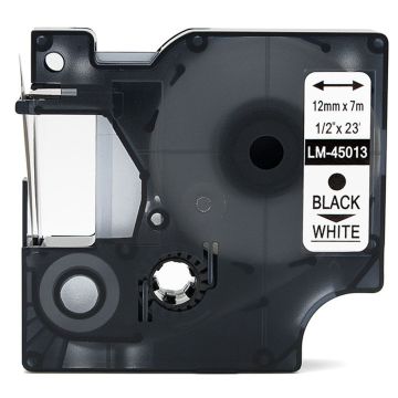 45013 - Dymo Black Print/ White Tape, 1/2 X 23