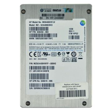 636619-006 - HPE 400GB SATA 3Gb/s Hot Swap Enterprise Mainstream 2.5-inch Solid State Drive (SSD) with Smart Carrier for ProLiant G8 and G9