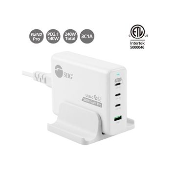 AC-PW1X11-S1 - SIIG AC 240W GaN PD 3.1 Charger 3C1A 3x USB-C + 1x USB-A