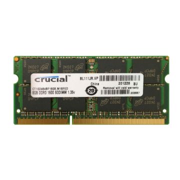 CT102464BF160B.M16FE - Crucial 8GB 1600MHz DDR3 PC3-12800 Non-ECC CL11 204-Pin SODIMM 1.35V (LV) Dual Rank Memory Module