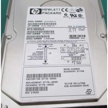 D7174-69000 - HP 18.2GB 7200RPM Ultra-2 Wide SCSI LVD 80-Pin Hot-Plug 3.5-inch Hard Drive