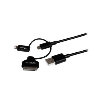 LTADUB1MB - StarTech Cable 1m Black Apple Lightning 30pin Dock Micro-USB to USB
