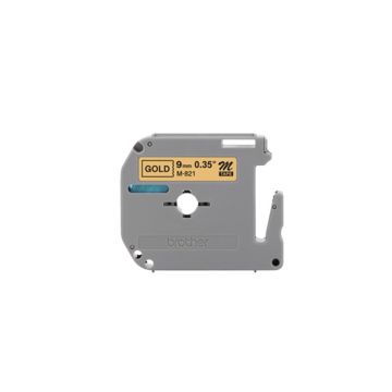 M821 - Brother 9mm 8m Black on Gold Non-Laminated tape for P-Touch