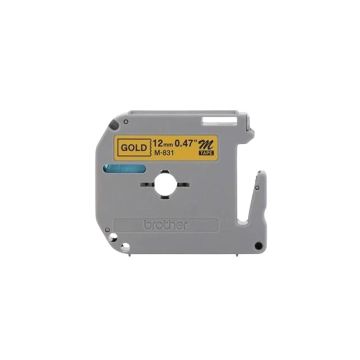 M831 - Brother 9mm 8m Black on Gold Non-Laminated tape for P-Touch