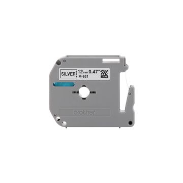 M931 - Brother 12mm 8m Black on Silver Non-Laminated tape for P-Touch