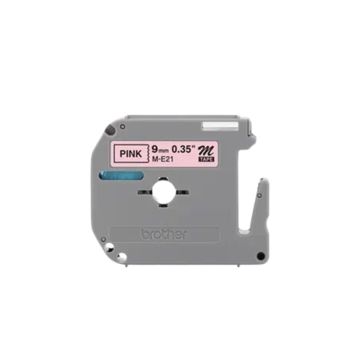 ME21 - Brother 9mm 8m Black on Pink Non-Laminated tape for P-Touch