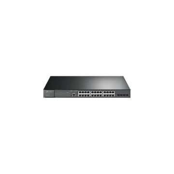 SNXTL-SG1024D - TP-Link JetStream 28-Port Gigabit L2 Managed Switch with 24-Port PoE+ - 24 Ports - Manageable - 2 Layer Supported - Modular - 4 SFP Slots - 463.80 W Power Consumption - 384 W PoE Budget - Optical Fibe