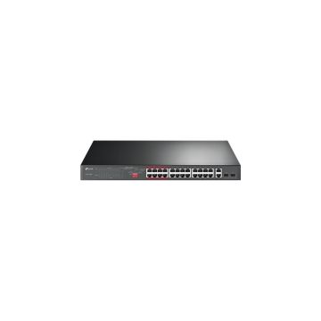 SNXTL-SG1024DE - TP-Link 24 Port Fast Ethernet PoE Switch | 24 PoE+ Ports @250W, w/ 2 Uplink Gigabit Ports and 2 Combo SFP Slots | Plug & Play | Extend Mode | Priority Mode (TL-SL1226P)