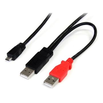 USB2HAUBY1 - StarTech 1ft USB Y Cable to EXT HD Dual USB A to Micro-B 