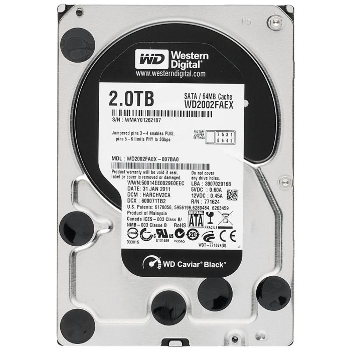 WD2002FAEX - Western Digital Caviar Black 2TB SATA 6Gb/s 7200RPM 64MB Cache 3.5-inch Internal Hard Drive